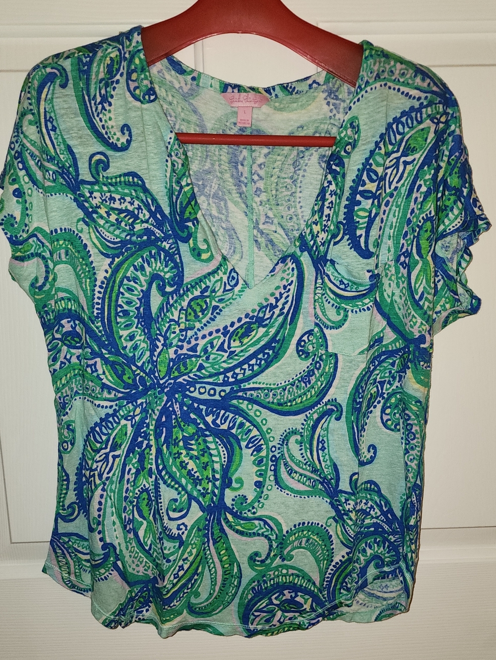 Lilly Pulitzer Short Sleeve Linen V-Neck Top In Keep It Current